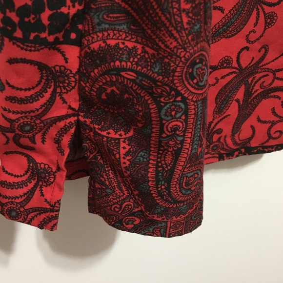 Blair Women’s Red Burgundy Paisley Long Sleeves Button Down Shirt - Picture 5 of 9